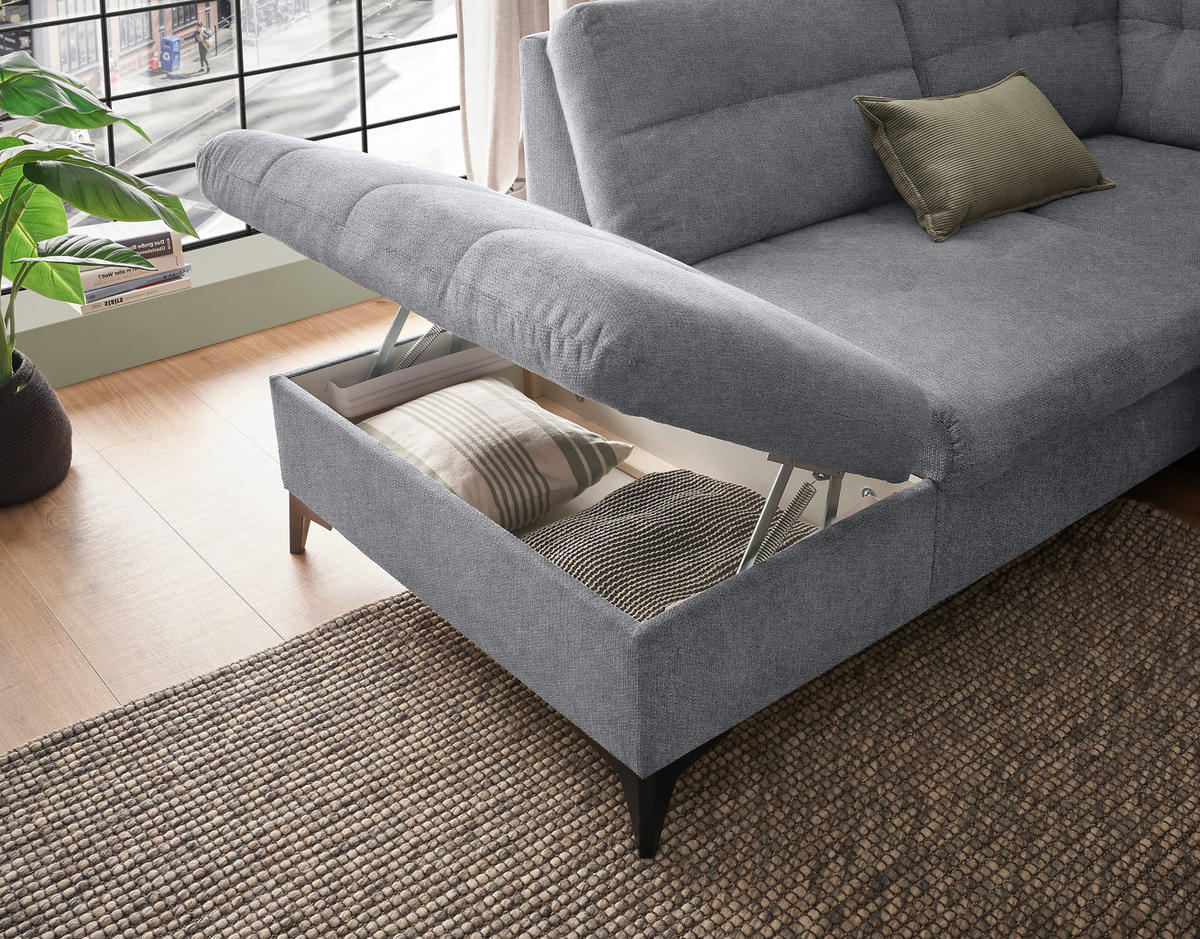 WOHNLANDSCHAFT in Webstoff Grau  - Schwarz/Grau, Konventionell, Kunststoff/Textil (218/324/170cm) - MID.YOU