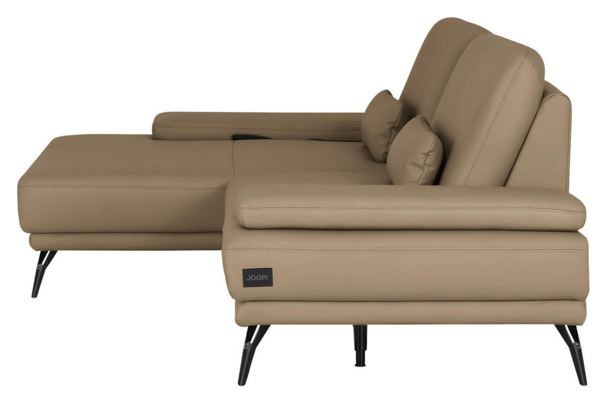 ECKSOFA Echtleder Khaki  - Khaki/Schwarz, Konventionell, Leder/Metall (180/301cm) - Joop!