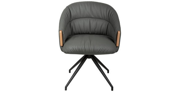 ARMLEHNSTUHL  Sitzfläche 360° drehbar, automatische Rückholfunktion  Echtleder  - Anthrazit/Schwarz, Design, Leder/Holz (61/84/62cm) - Valnatura