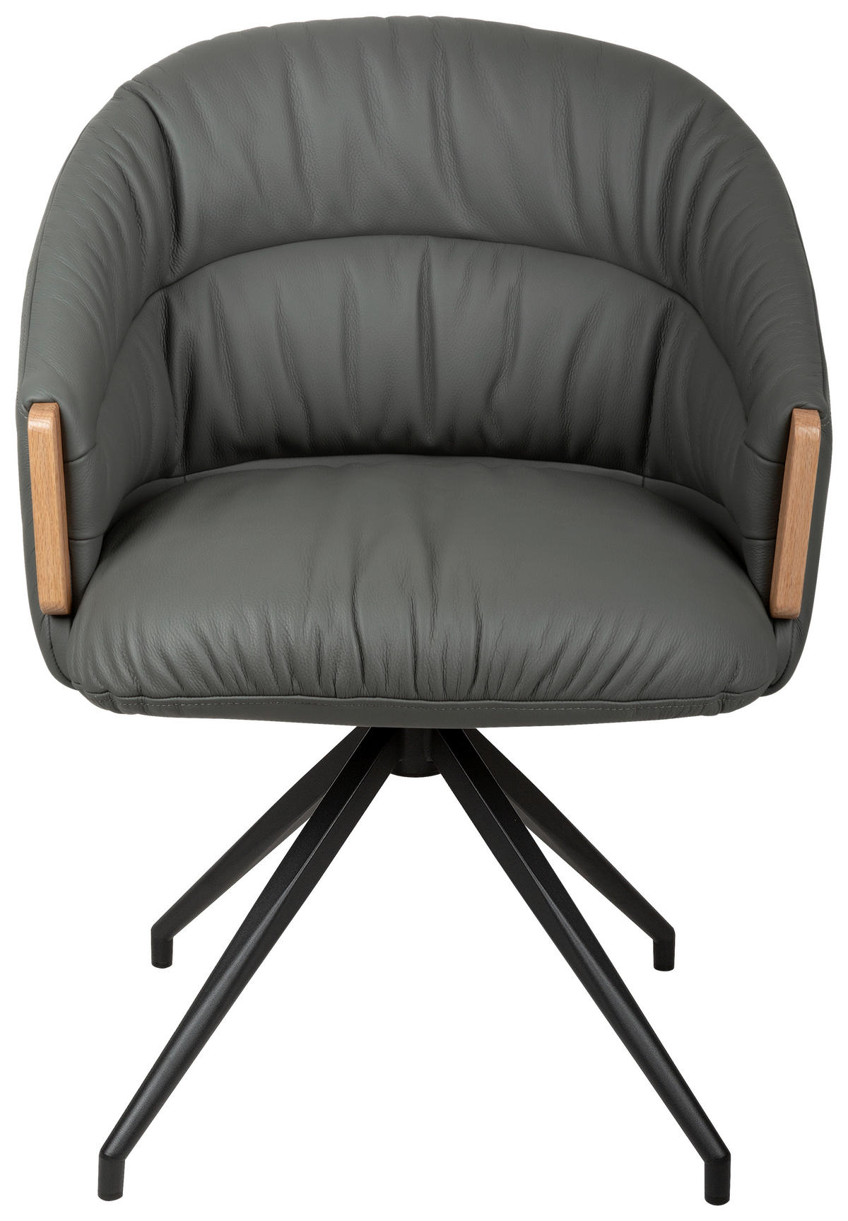 ARMLEHNSTUHL  Sitzfläche 360° drehbar, automatische Rückholfunktion  Echtleder  - Anthrazit/Schwarz, Design, Leder/Holz (61/84/62cm) - Valnatura