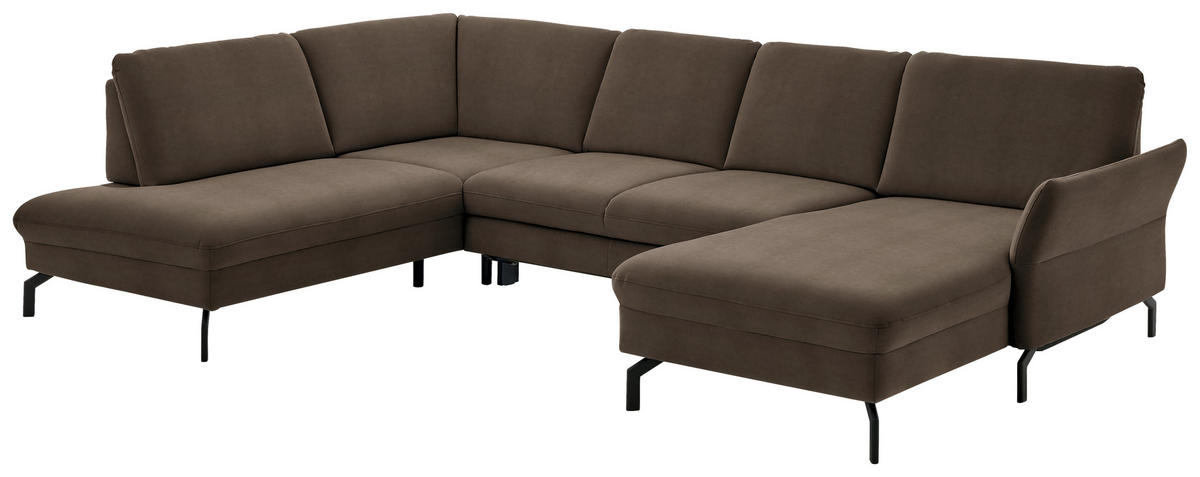 WOHNLANDSCHAFT in Velours Braun  - Schwarz/Braun, Design, Textil/Metall (220/335/179cm) - Beldomo System