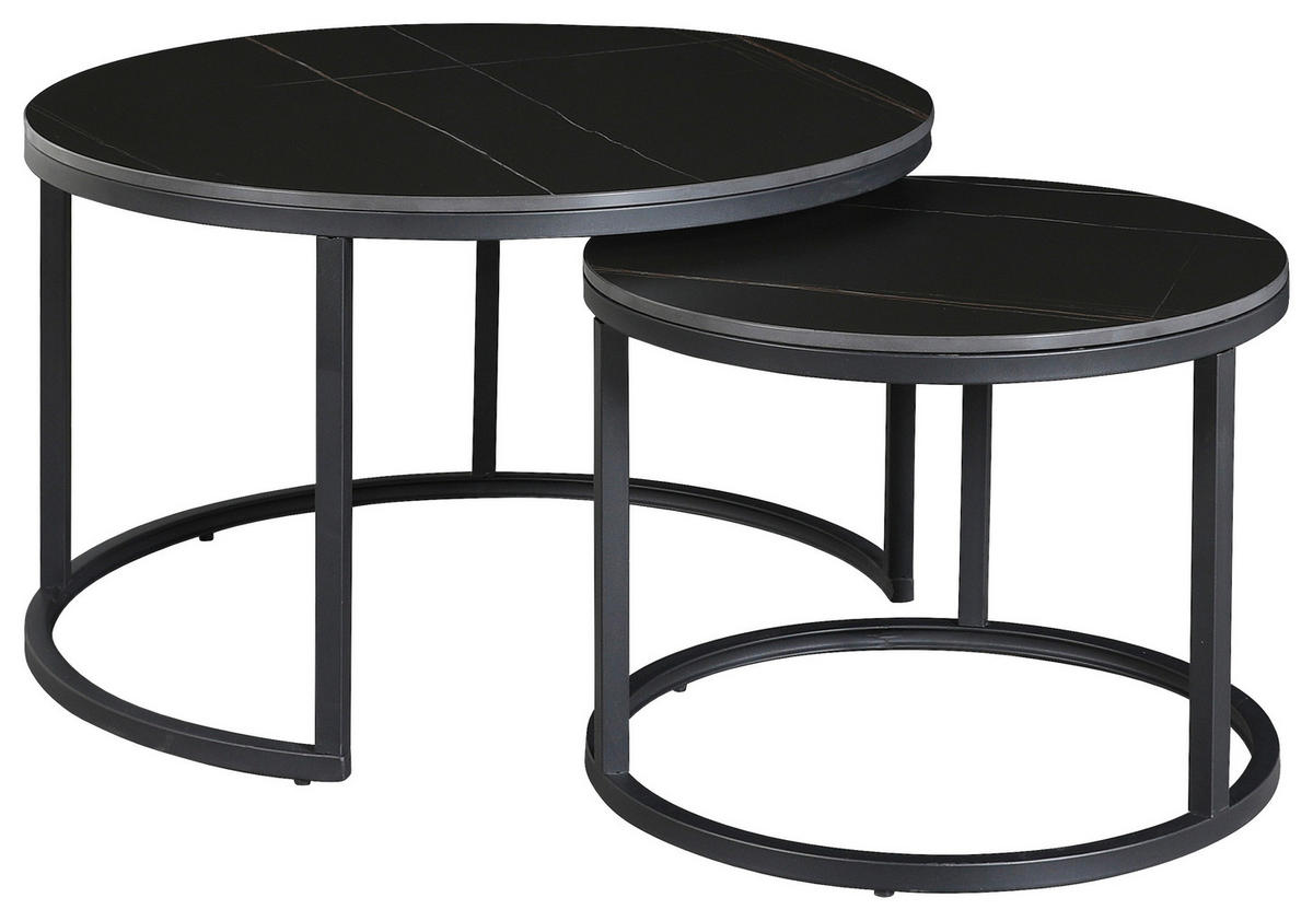 COUCHTISCH in Metall, Stein 68/68/43 cm  - Schwarz, KONVENTIONELL, Stein/Metall (68/68/43cm) - MID.YOU