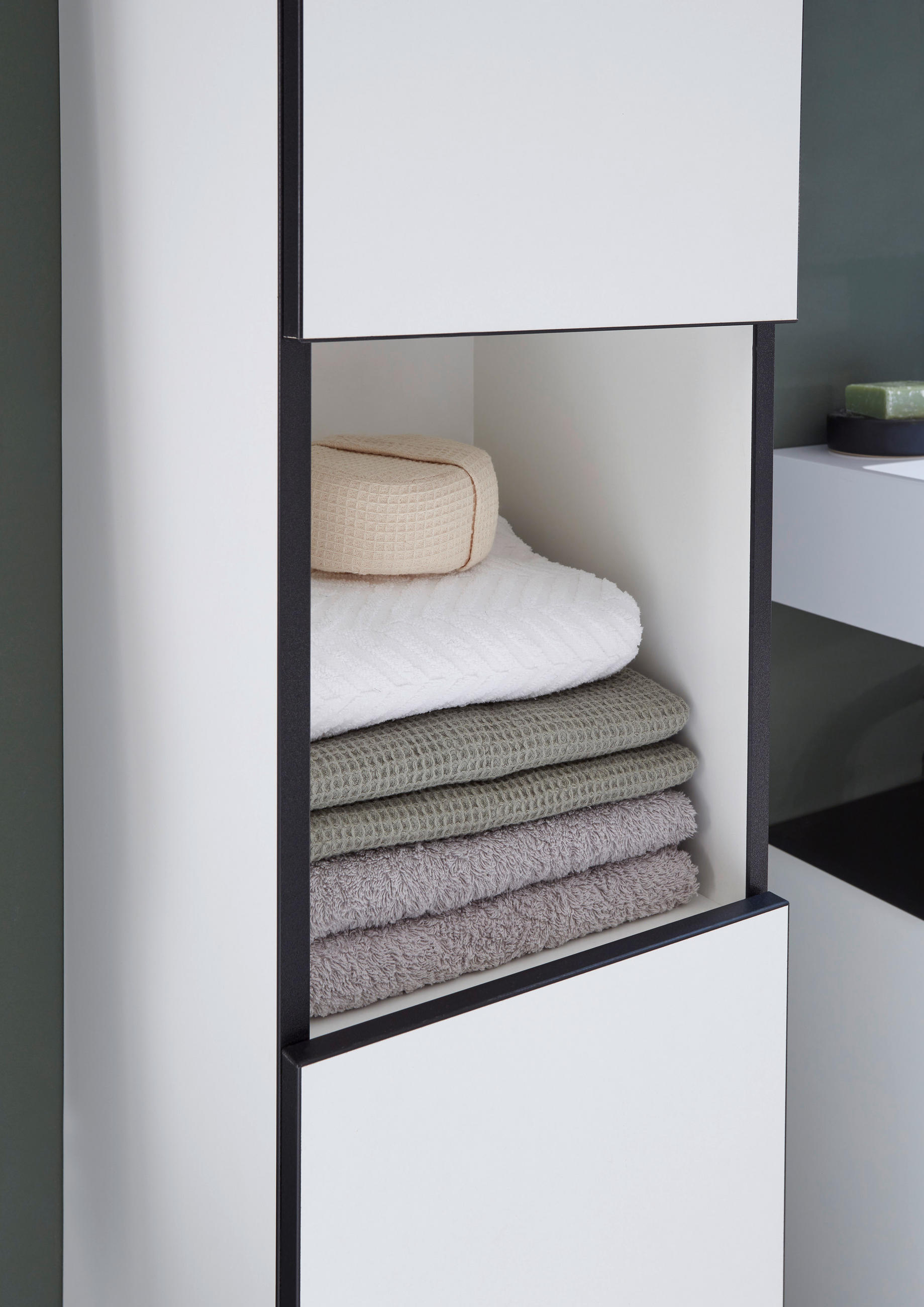 Thumbnail - Mid.you Hochschrank, Weiß, Schwarz, Holzwerkstoff, 2 Fächer, 30x162x31 cm, Made in EU, stehend, Badezimmer, Badezimmersc...