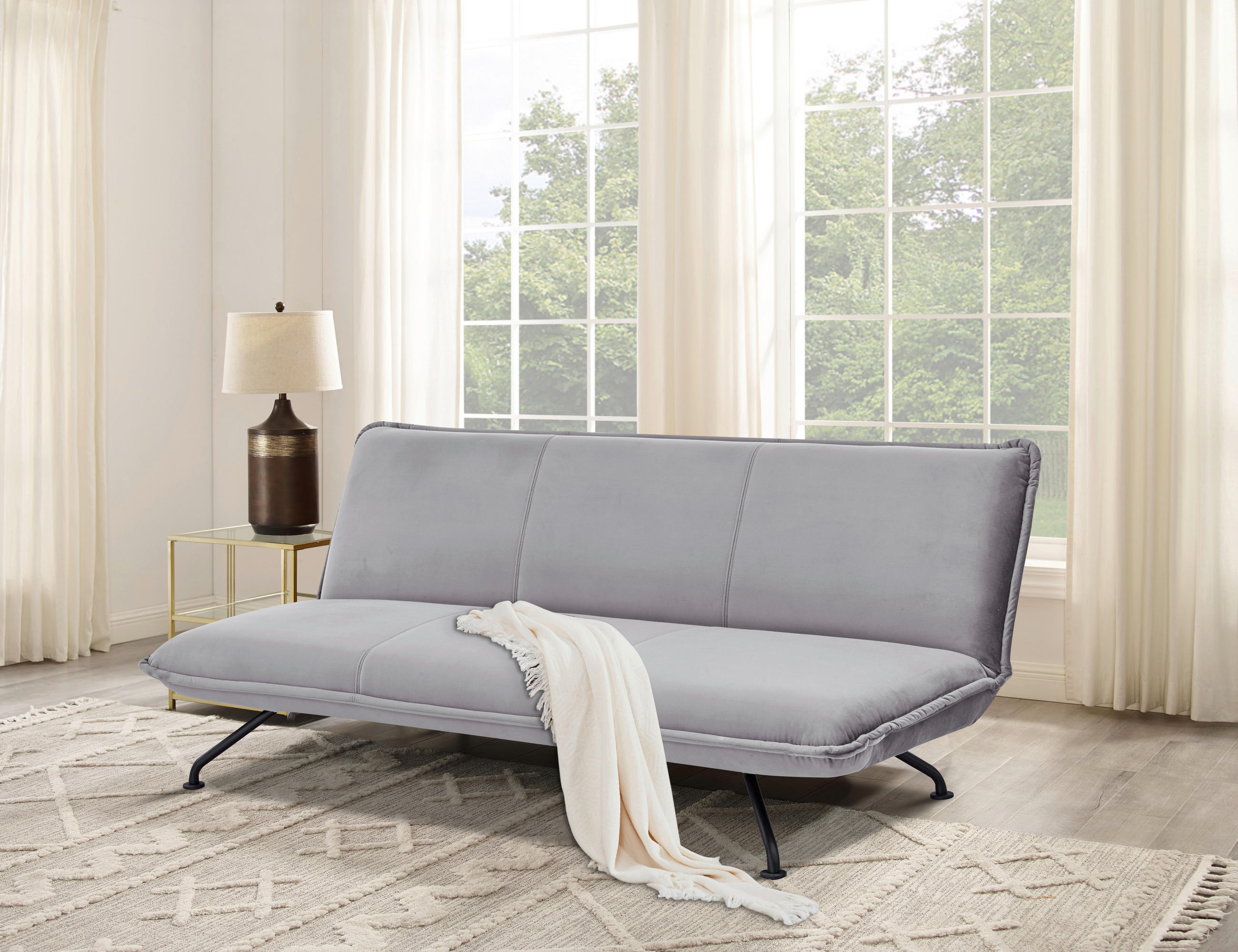 SCHLAFSOFA in Velours Grau  - Schwarz/Grau, MODERN, Textil/Metall (190/75/89cm) - MID.YOU