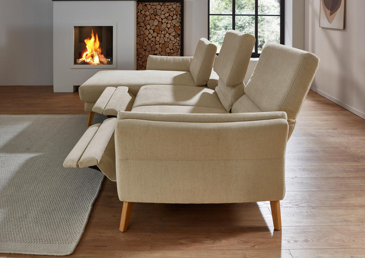 ECKSOFA Beige Chenille, Flachgewebe  - Beige/Naturfarben, Design, Holz/Textil (281/157cm) - Valnatura