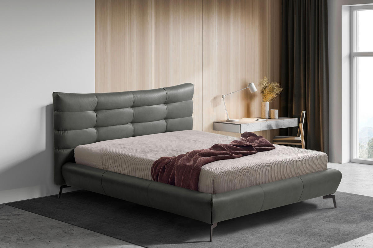 POLSTERBETT gepolstertes Kopfteil Dunkelgrau 180/200 cm  - Dunkelgrau/Schwarz, Design, Leder/Metall (180/200cm) - Esposa