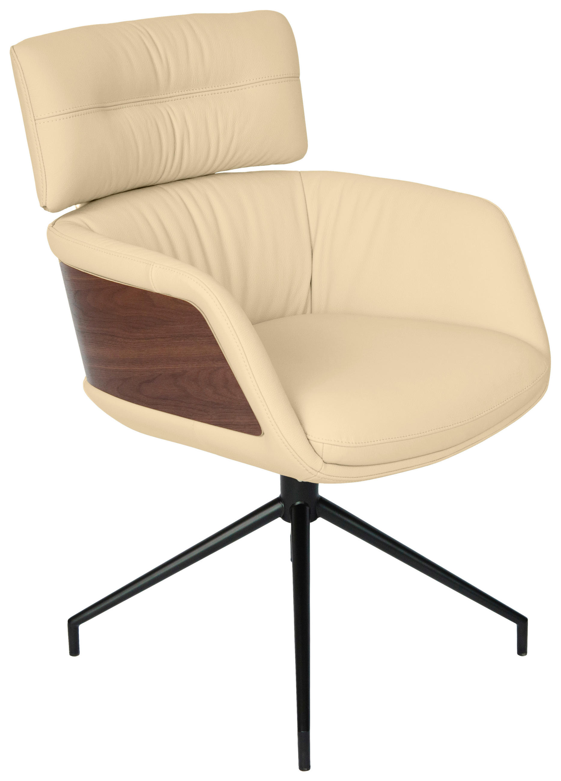 ARMLEHNSTUHL  Lederauswahl, Wippfunktion, Sitzfläche 360° drehbar, automatische Rückholfunktion  Echtleder  Beige, Walnussfarben  - Beige/Walnussfarben, Design, Leder/Holz (62/92/66cm) - Dieter Knoll