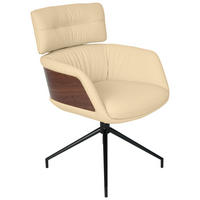 ARMLEHNSTUHL  Lederauswahl, Wippfunktion, Sitzfläche 360° drehbar, automatische Rückholfunktion  Echtleder  Beige, Walnussfarben  - Beige/Walnussfarben, Design, Leder/Holz (62/92/66cm) - Dieter Knoll