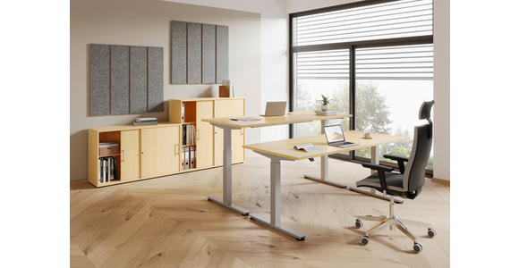 SCHREIBTISCH höhenverstellbar, in verschiedenen Holz-Dekoren erhältlich - Silberfarben/Ahornfarben, KONVENTIONELL, Holzwerkstoff/Metall (180/80/72-119cm) - Venda