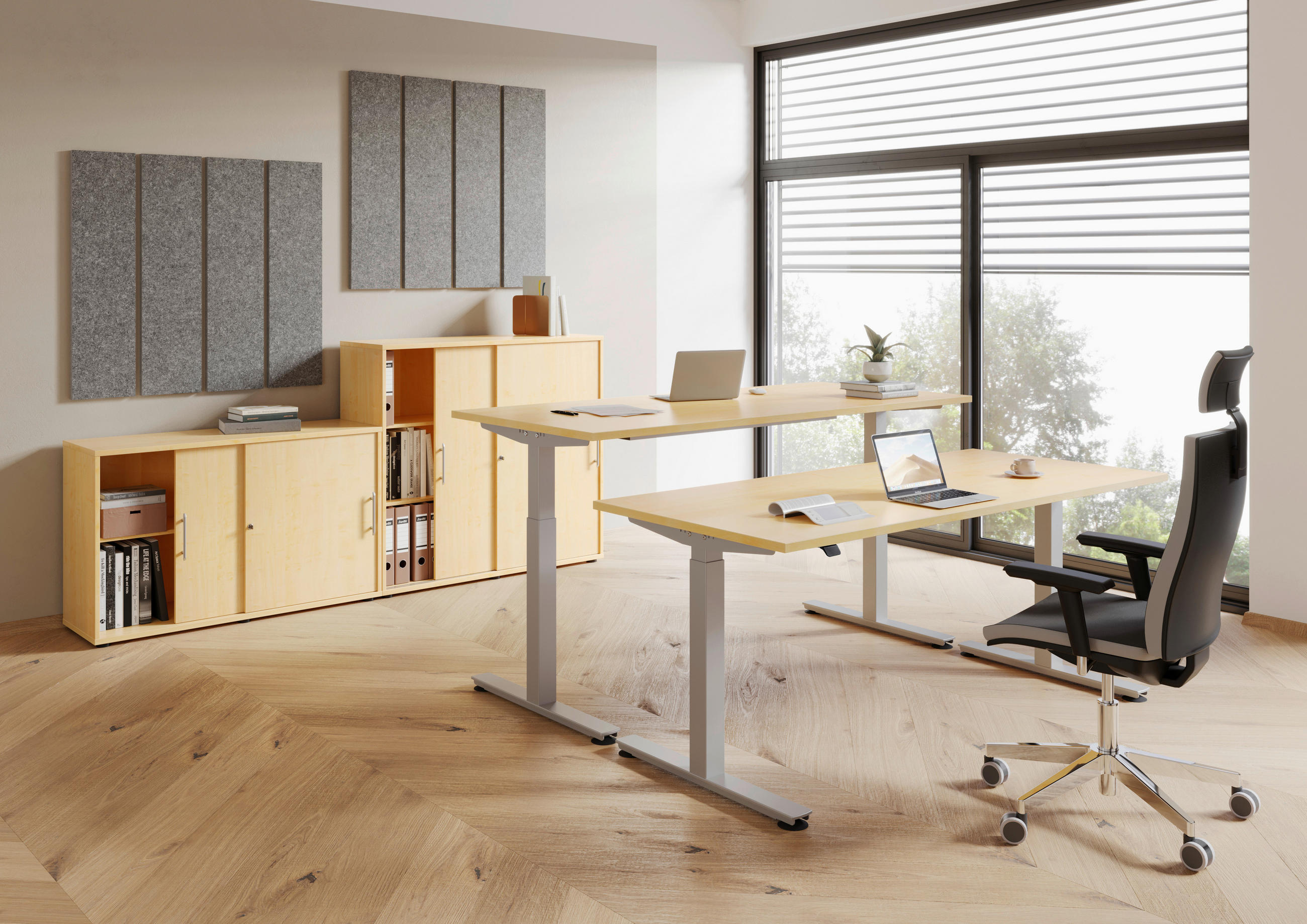 SCHREIBTISCH höhenverstellbar, in verschiedenen Holz-Dekoren erhältlich  - Silberfarben/Ahornfarben, KONVENTIONELL, Holzwerkstoff/Metall (180/80/72-119cm) - Venda