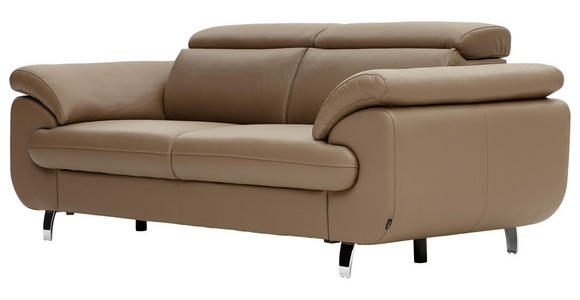 DREISITZER-SOFA Echtleder Hellbraun - Hellbraun/Chromfarben, Natur, Leder/Holz (217/100/105cm) - Valnatura