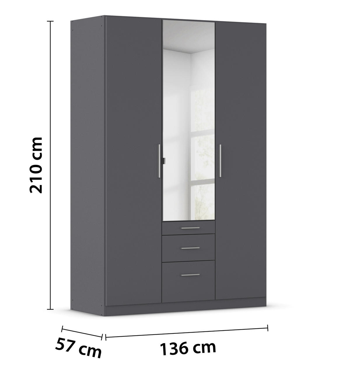 DREHTÜRENSCHRANK 136/197/54 cm,  in Grau, 3-türig  - Alufarben/Grau, KONVENTIONELL, Glas/Holzwerkstoff (136/197/54cm) - home24