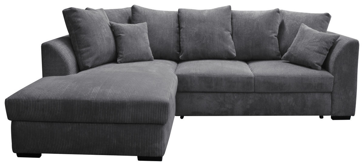 ECKSOFA inkl.Funktionen Anthrazit Cord  - Anthrazit/Schwarz, Design, Kunststoff/Textil (174/259cm) - Cantus