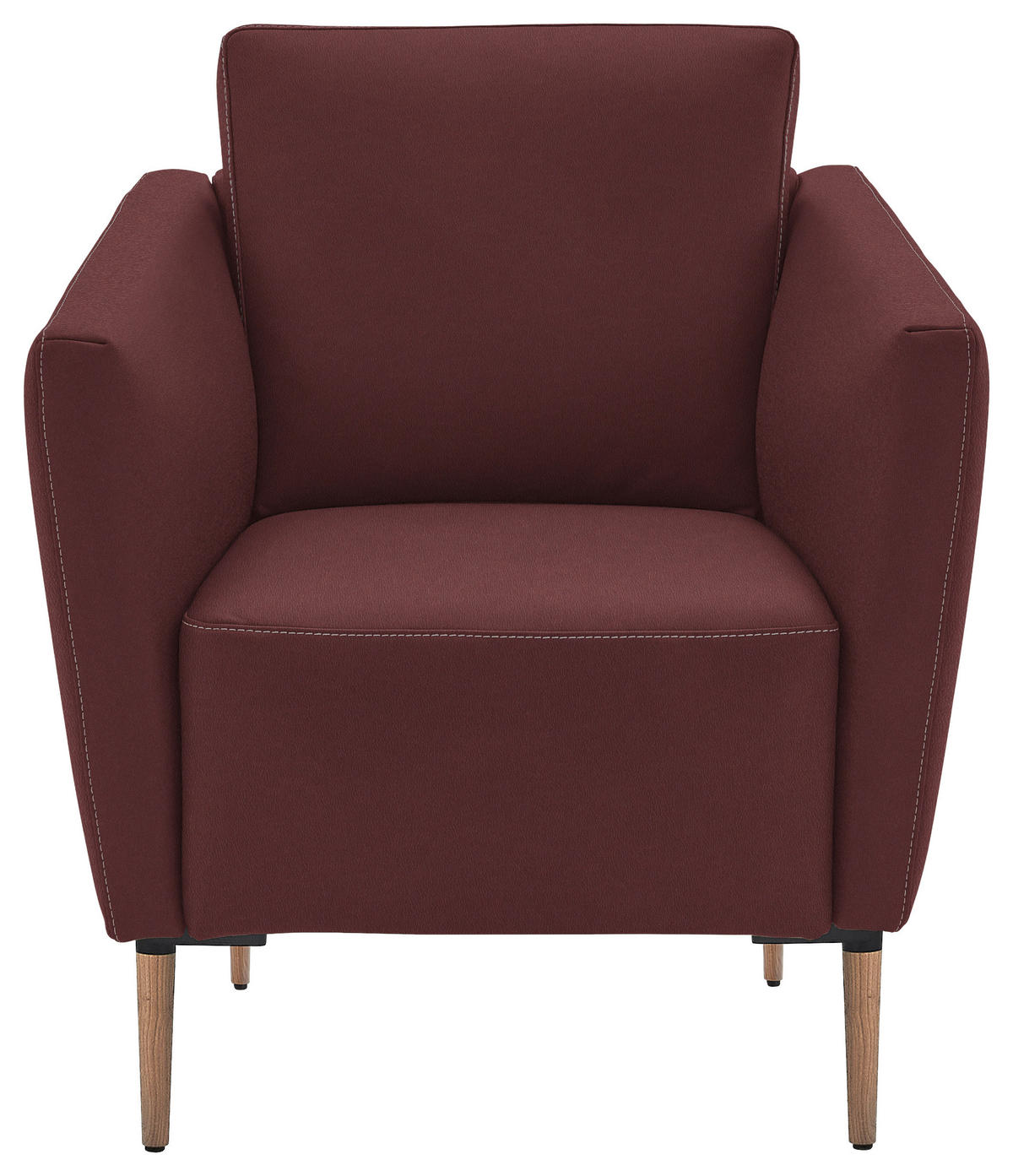 SESSEL in Echtleder Bordeaux  - Eichefarben/Bordeaux, Natur, Leder/Holz (75/84/76cm) - Valnatura