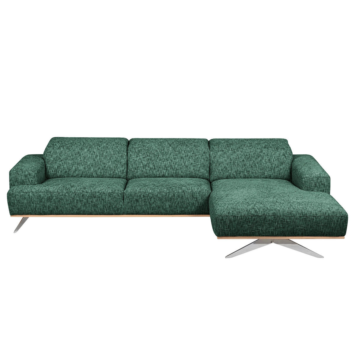 ECKSOFA PORTLAND in Struktur Grün Kopfteilverstellung  295/187 cm  - Chromfarben/Grün, Design, Holz/Textil (295/187cm) - Livetastic