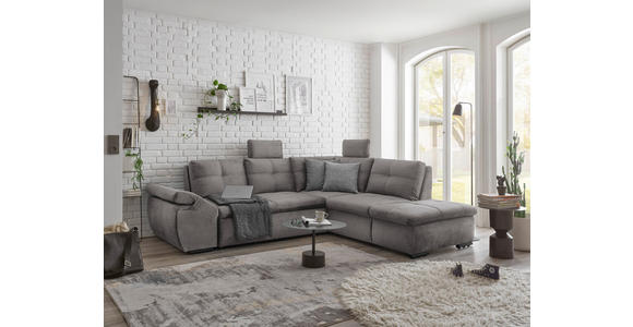 ECKSOFA in Mikrovelours Hellgrau - Hellgrau/Schwarz, KONVENTIONELL, Kunststoff/Textil (265/217cm) - Carryhome