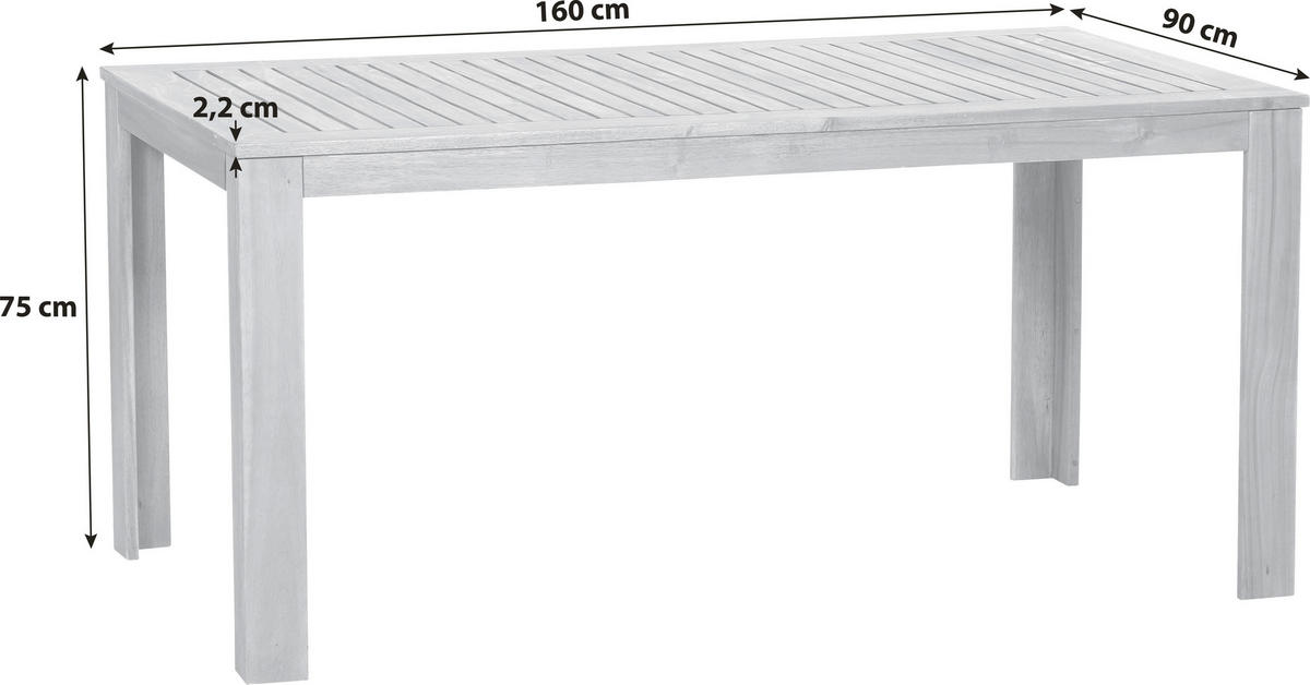 GARTENTISCH Holz Akaziefarben rechteckig  - Akaziefarben, KONVENTIONELL, Holz (160/90/75cm) - Siena Garden