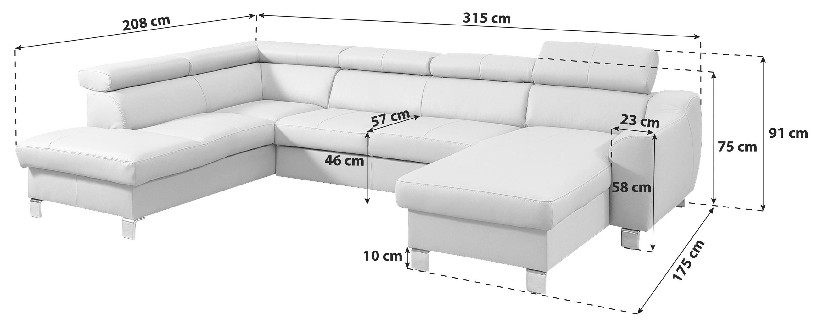WOHNLANDSCHAFT Beige Echtleder Lederlook  - Chromfarben/Beige, Design, Leder/Textil (208/315/175cm) - Livetastic