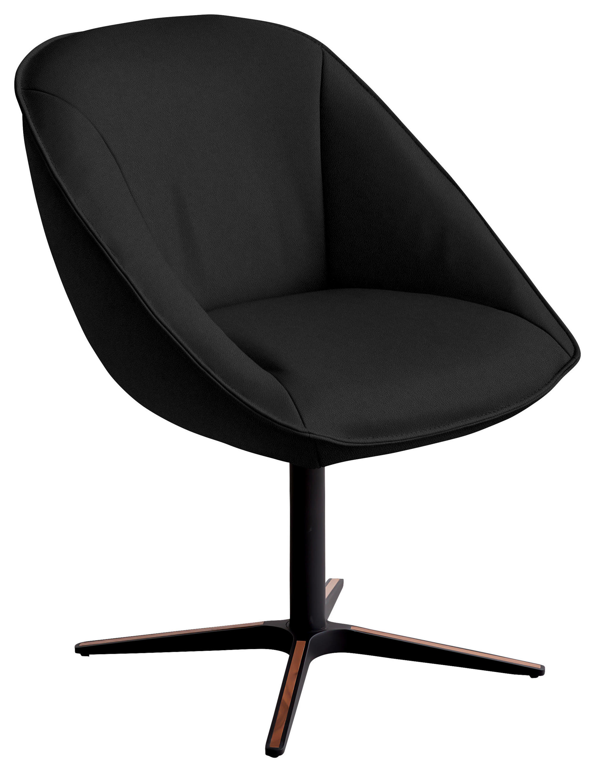 ARMLEHNSTUHL  Beinauswahl, Lederauswahl, Stoffauswahl, inklusive Armlehnen, automatische Rückholfunktion, gepolsterte Armlehnen, Sitzfläche 320° drehbar  Echtleder  - Schwarzbraun/Schwarz, Design, Leder/Holz (63/88/70cm) - Koinor