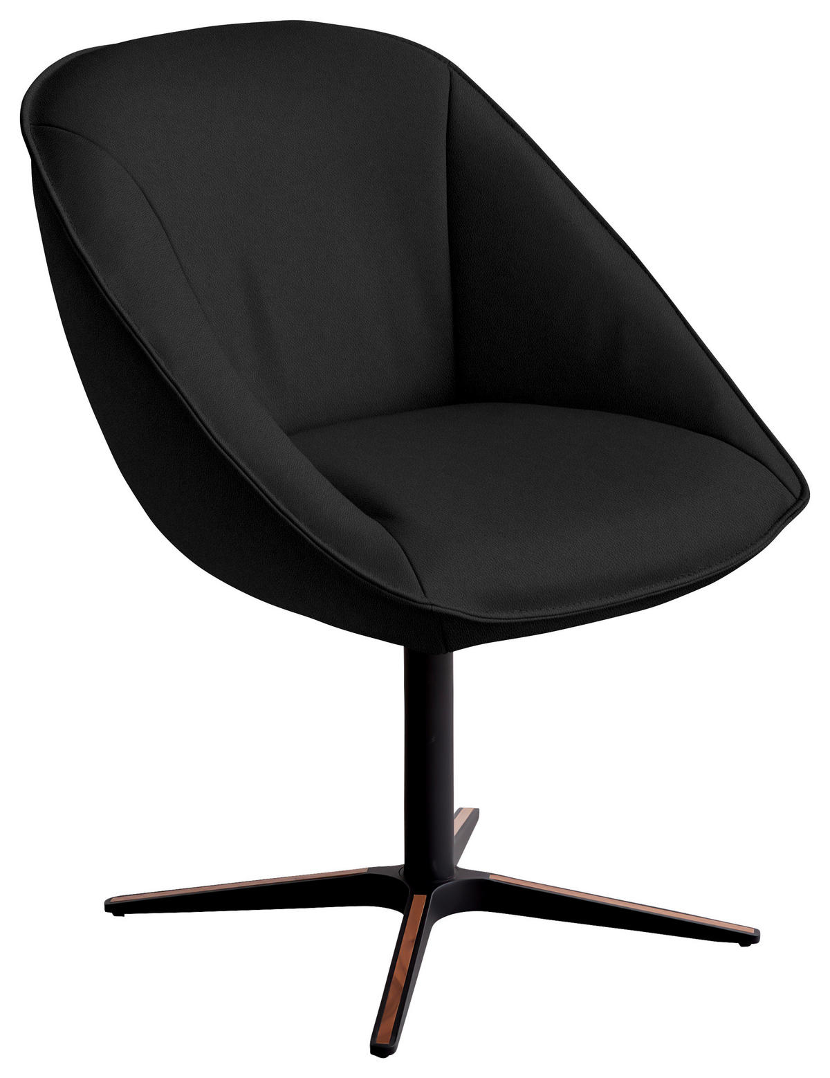 ARMLEHNSTUHL  Beinauswahl, Lederauswahl, Stoffauswahl, inklusive Armlehnen, automatische Rückholfunktion, gepolsterte Armlehnen, Sitzfläche 320° drehbar  Echtleder  - Schwarzbraun/Schwarz, Design, Leder/Holz (63/88/70cm) - Koinor