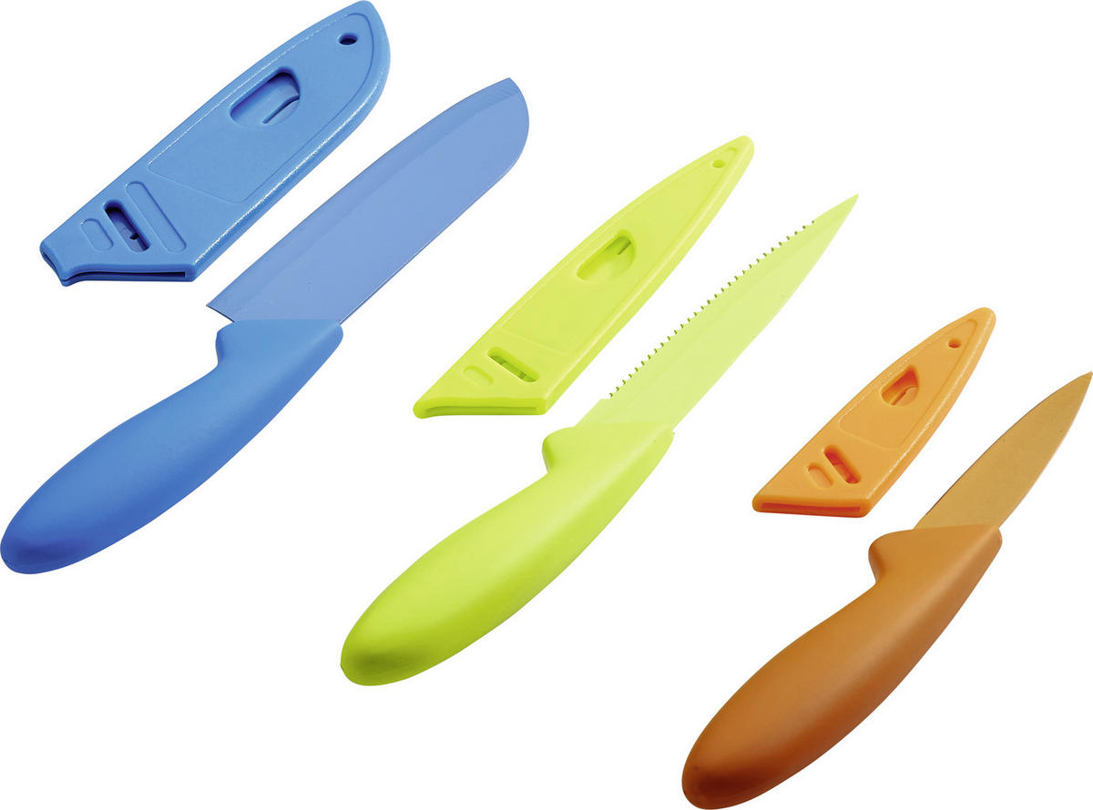 MESSERSET 3-teilig  - Blau/Orange, Basics, Kunststoff (28,5cm)