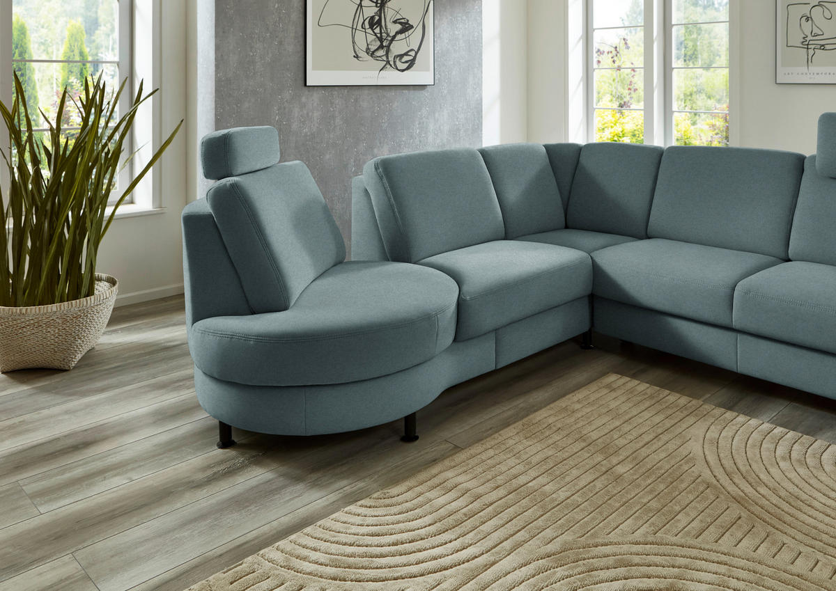 ECKSOFA Flachgewebe Blaugrau  - Blaugrau/Schwarz, Konventionell, Textil/Metall (252/248cm) - Beldomo Comfort