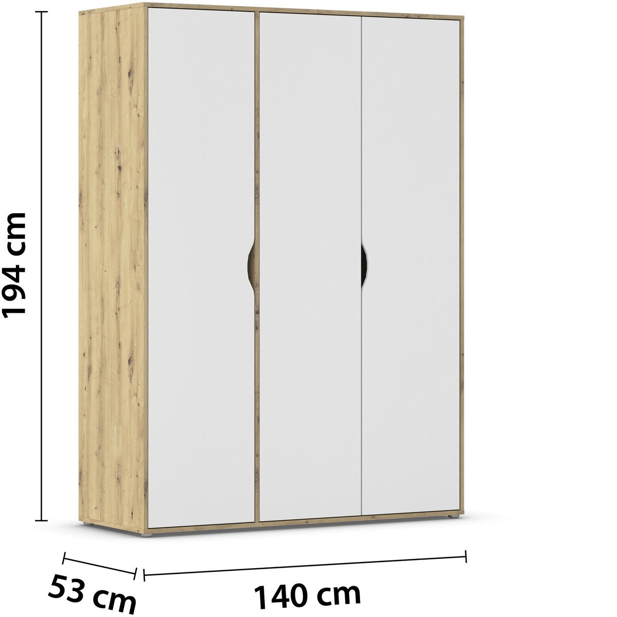 DREHTÜRENSCHRANK in Weiss, Eiche Artisan  - Weiss/Eiche Artisan, Basics, Holzwerkstoff (140/194/53cm) - Boxxx