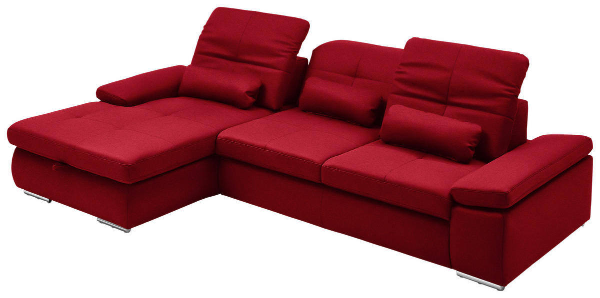 ECKSOFA  in Flachgewebe Rot  195/309 cm  - Chromfarben/Rot, Design, Textil (195/309cm) - Beldomo Style