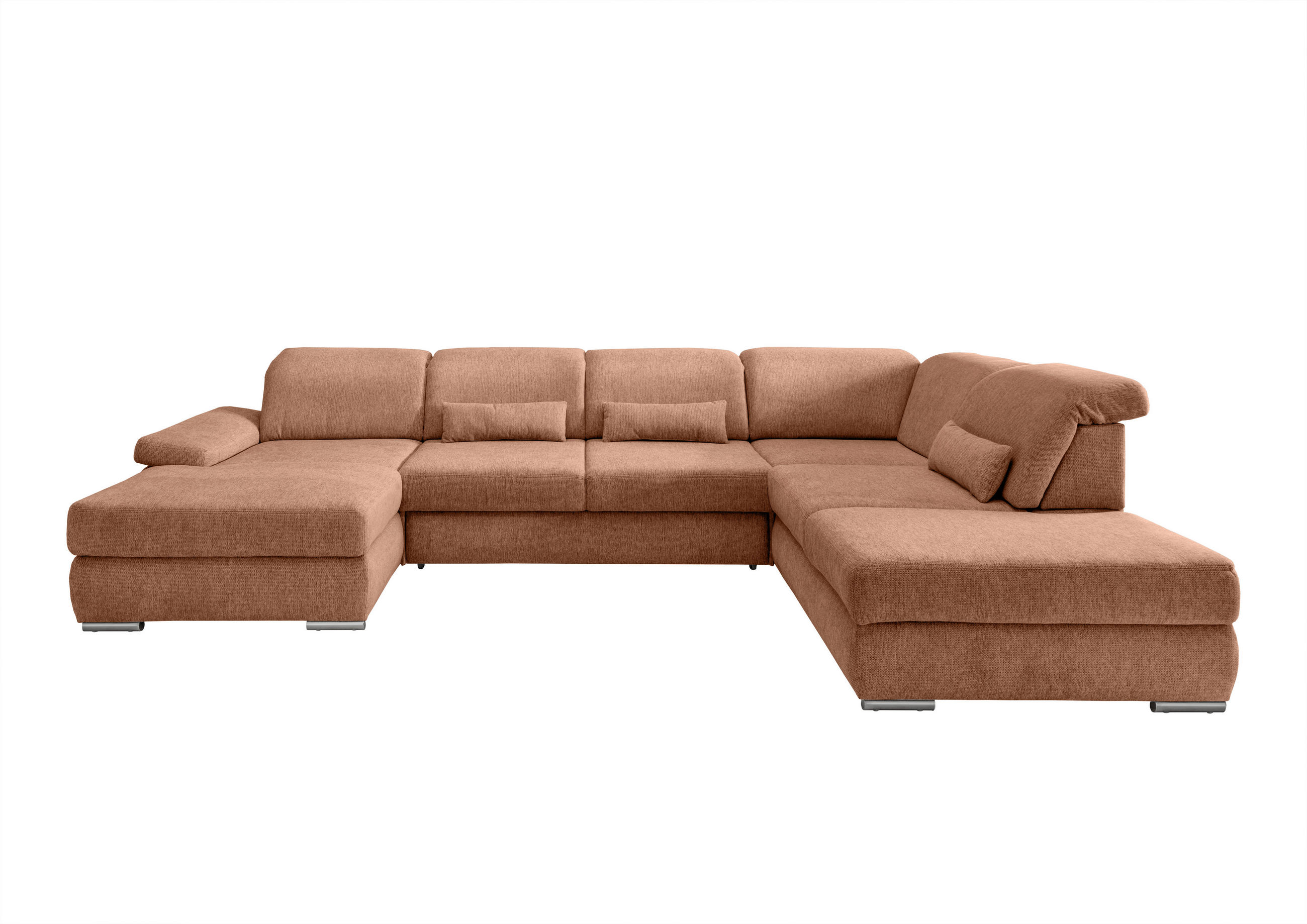 WOHNLANDSCHAFT Koralle Chenille  - Chromfarben/Koralle, MODERN, Textil/Metall (186/375/250cm) - Livetastic