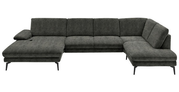 WOHNLANDSCHAFT in Velours Dunkelgrau - Dunkelgrau/Schwarz, Design, Textil/Metall (180/344/208cm) - Dieter Knoll