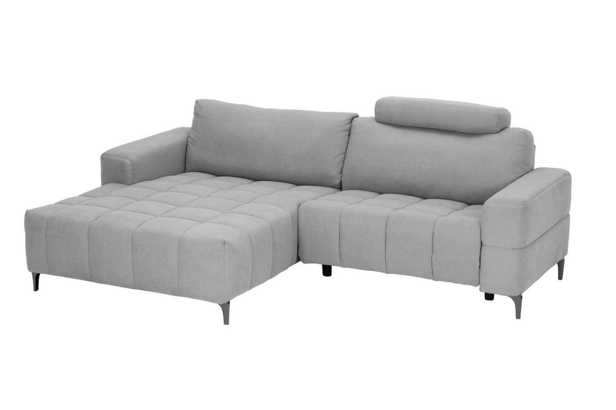 ECKSOFA in Mikrofaser Hellgrau  - Silberfarben/Hellgrau, Design, Textil/Metall (161/242cm) - Livetastic