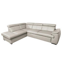 ECKSOFA  in Echtleder Platinfarben  - Platinfarben/Wengefarben, Design, Leder/Holz (211/265cm) - Livetastic