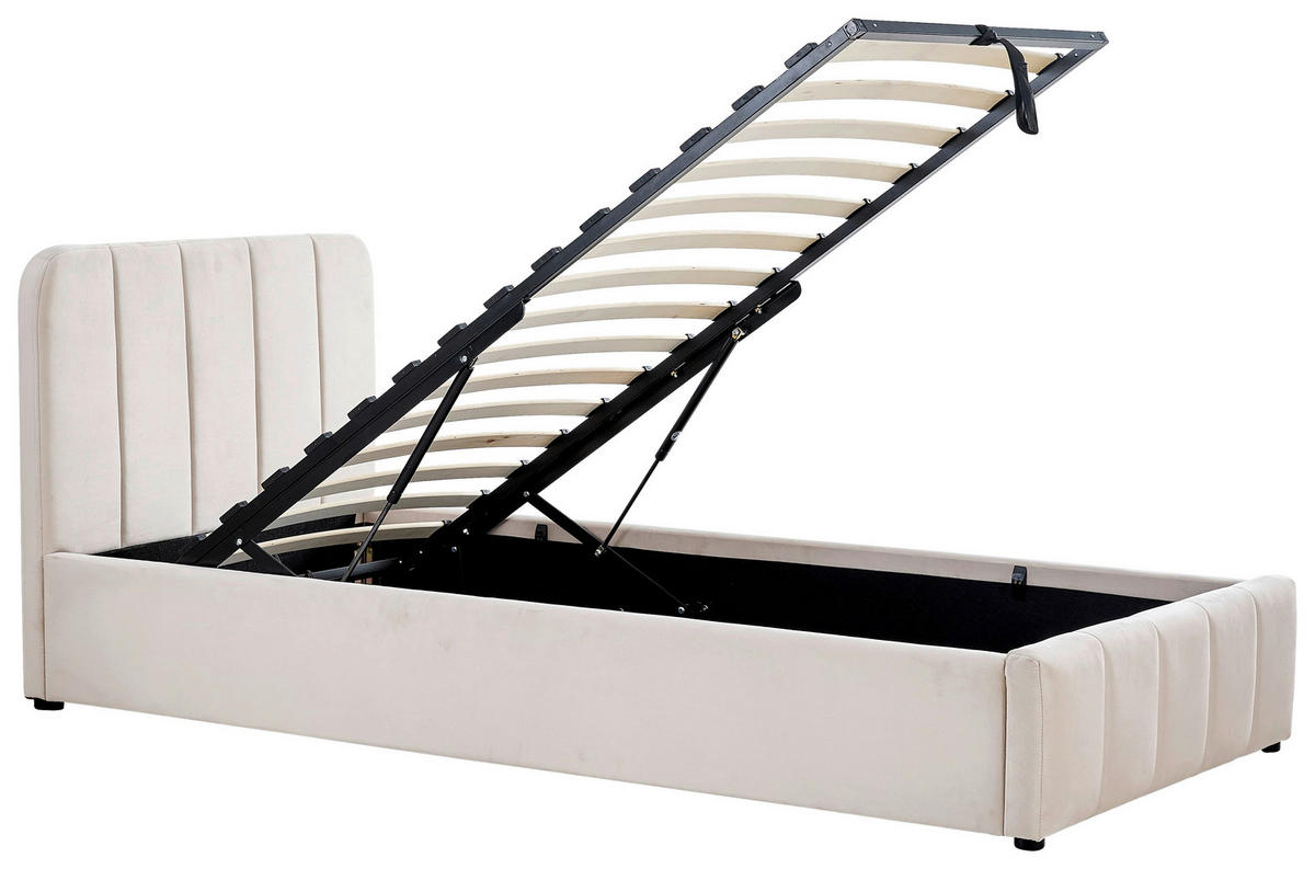 POLSTERBETT 90/200 cm, inkl. gepolstertes Kopfteil, Lattenrost, Bettkasten,  in Beige  - Beige/Schwarz, Design, Holz/Kunststoff (90/200cm) - Boxxx