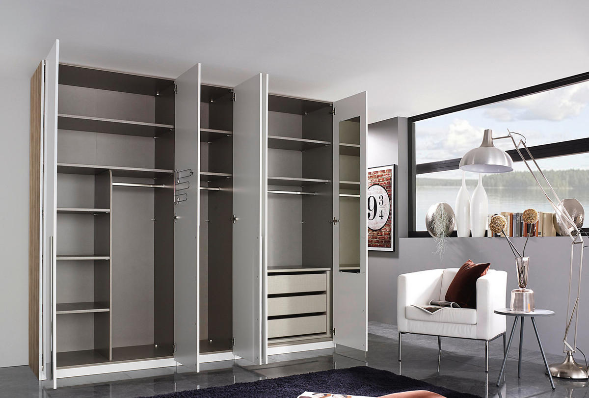 DREHTÜRENSCHRANK in Weiss, Weiss Hochglanz  - Weiss Hochglanz/Chromfarben, Design, Holzwerkstoff/Metall (251/223/60cm) - home24
