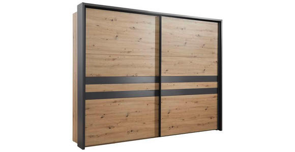 SCHWEBETÜRENSCHRANK  in Grau, Eiche Artisan  - Eiche Artisan/Grau, Design, Holzwerkstoff/Metall (270/211/61cm) - Hom`in