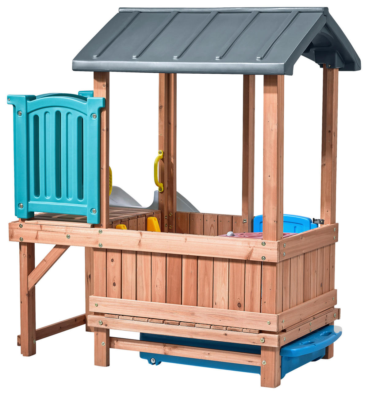 LEKSTUGA 165,7/185/214 cm  - brun/blå, Klassisk, trä/plast (165,7/185/214cm)