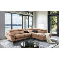 ECKSOFA SONO in Lederlook Hellbraun Armteilverstellung, Kopfteilverstellung  265/210 cm  - Chromfarben/Hellbraun, Design, Textil/Metall (265/210cm) - Livetastic