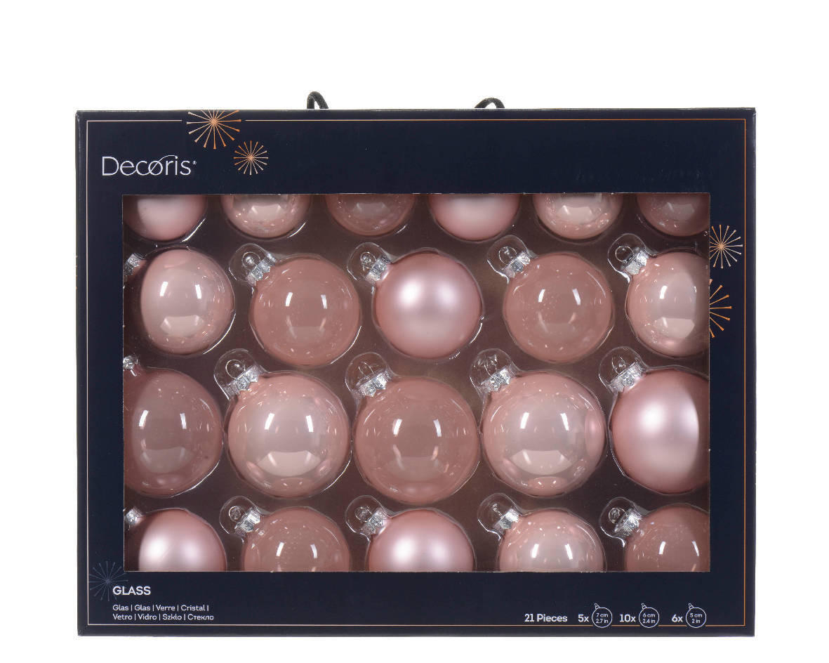 SET KROGLIC ZA BOŽIČNO JELKO - roza, Basics, steklo (7cm)