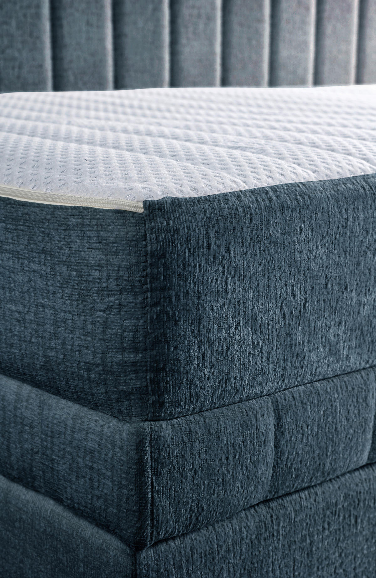 SCHLAFSOFA ROMA  mit Armteil rechts Chenille, Jacquard Blau  - Blau/Schwarz, Design, Kunststoff/Textil (212/83/99cm) - MID.YOU