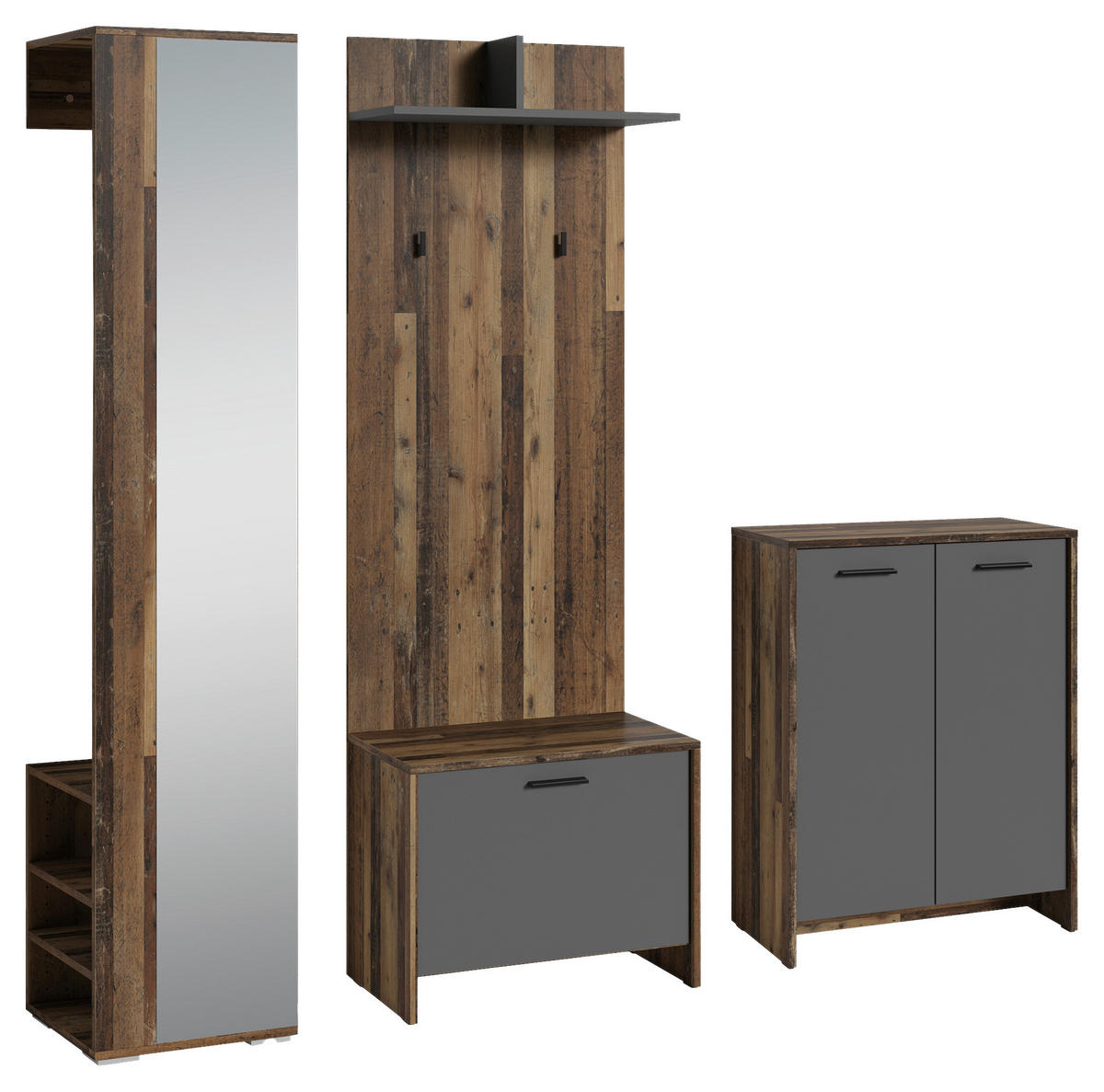 GARDEROBE 4-teilig  in 40/184/35 cm  - Alteiche/Anthrazit, Design, Holzwerkstoff (40/184/35cm) - MID.YOU