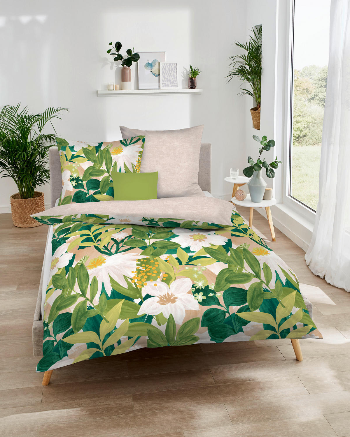 POSTELJNINA Botanik 140/200 cm saten svetlo zelena  - svetlo zelena, Konvencionalno, tekstil (140/200cm) - Kaeppel