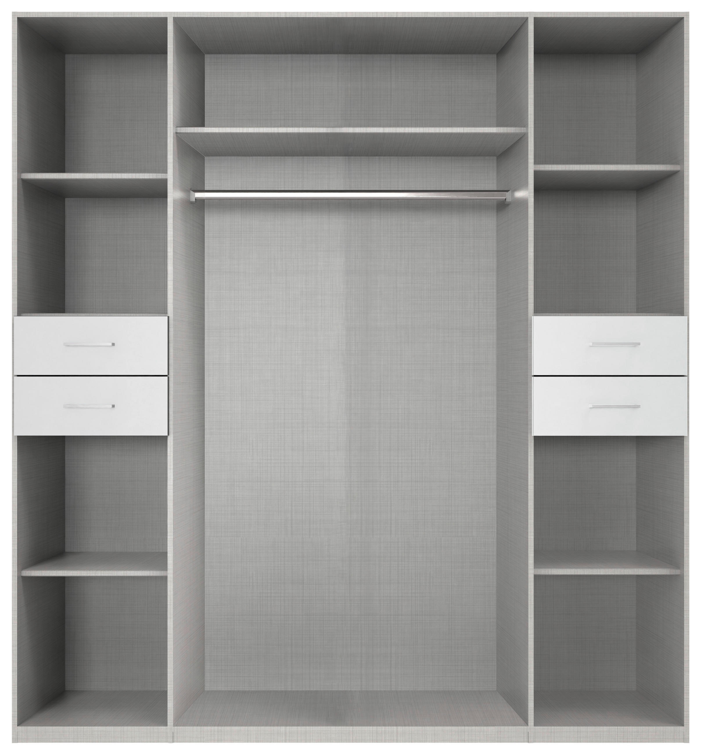 KLEIDERSCHRANK 180/208/58 cm 6-türig Weiß  - Silberfarben/Weiß, KONVENTIONELL, Glas/Holzwerkstoff (180/208/58cm) - Boxxx