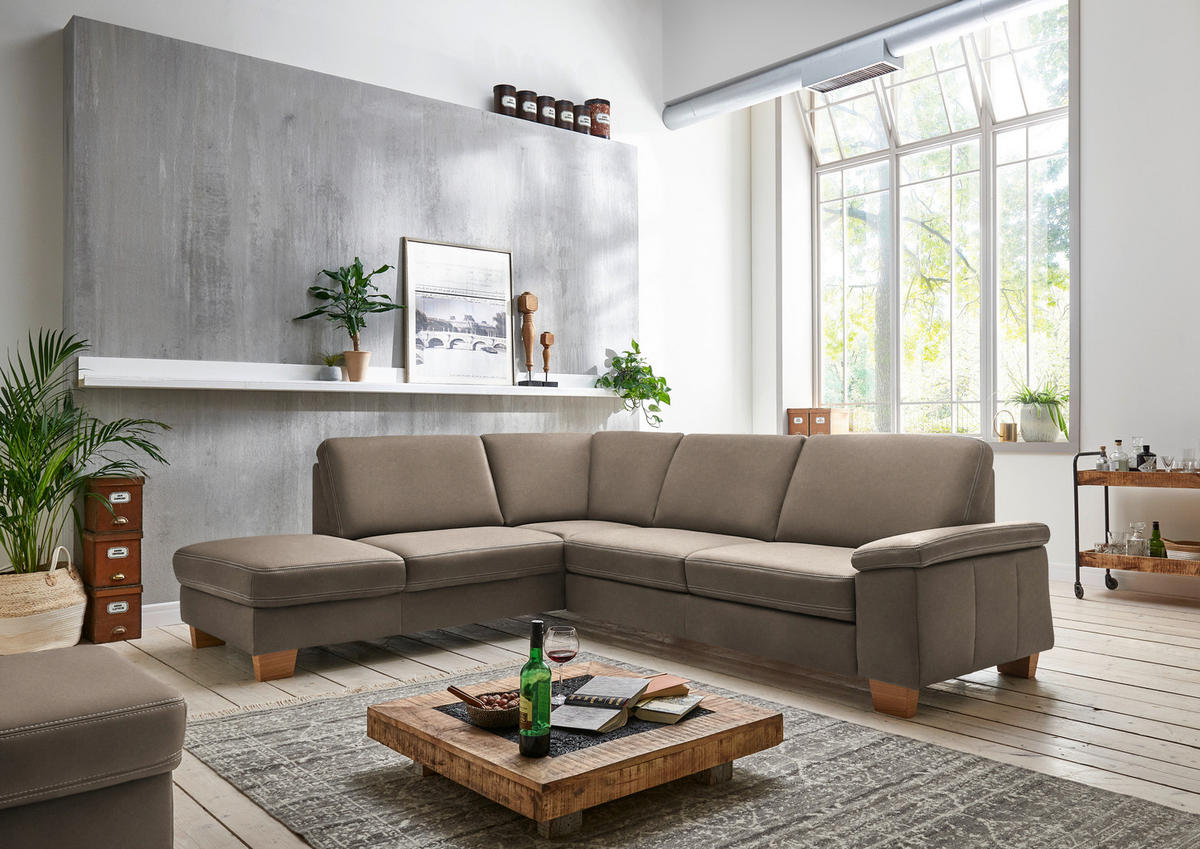 ECKSOFA  in Echtleder Alufarben  235/274 cm  - Eichefarben/Beige, KONVENTIONELL, Leder/Holzwerkstoff (235/274cm) - Beldomo Premium