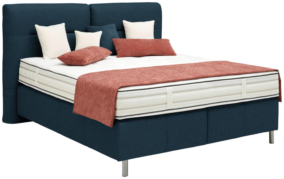 BOXSPRINGBETT 160/200 cm  in Blau  - Blau/Alufarben, KONVENTIONELL, Textil/Metall (160/200cm) - Dieter Knoll