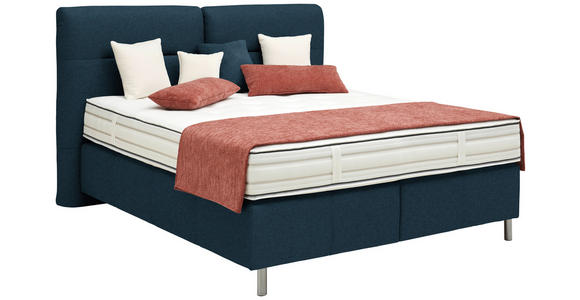 BOXSPRINGBETT 180/200 cm  in Blau  - Blau/Alufarben, KONVENTIONELL, Textil/Metall (180/200cm) - Dieter Knoll
