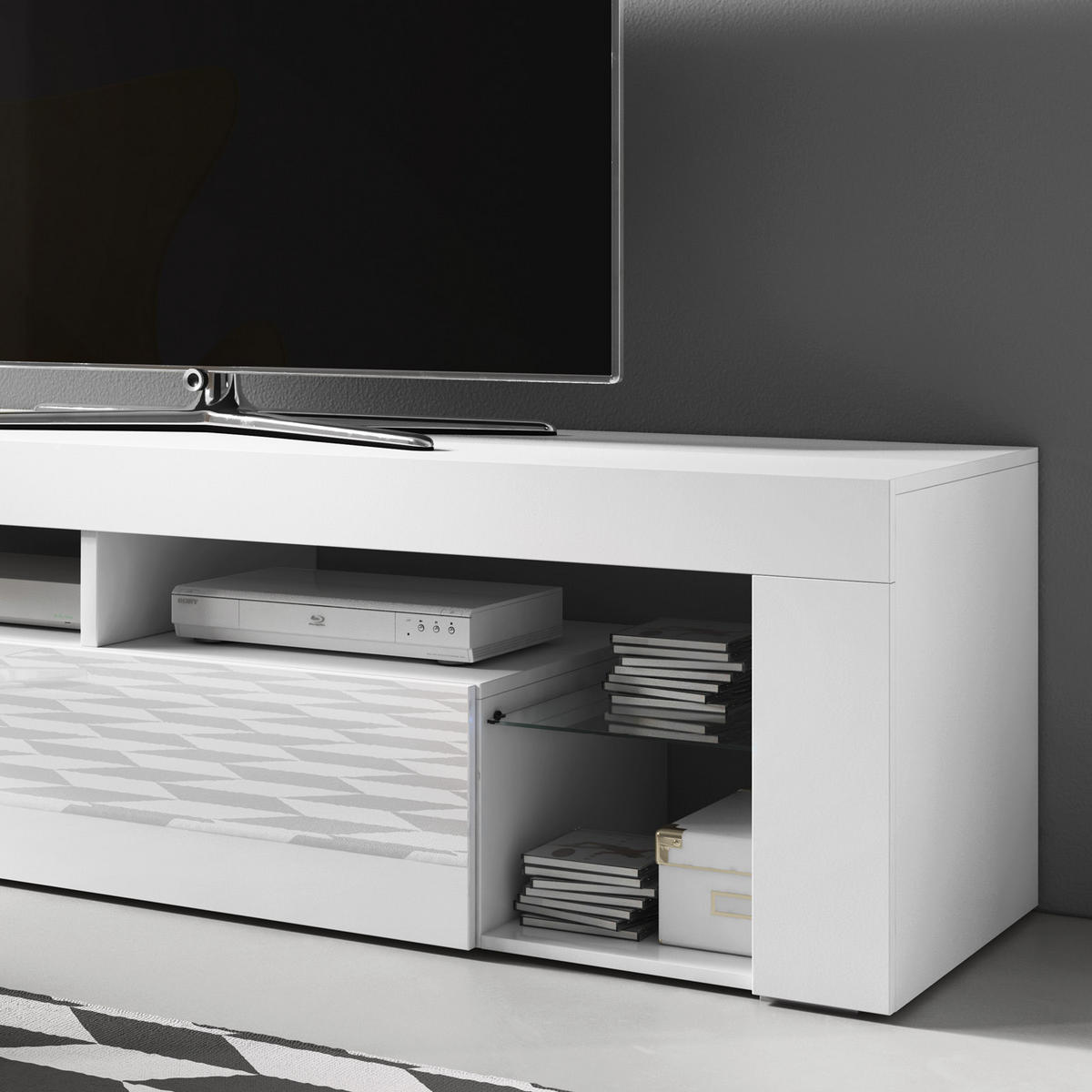 KOMODA POD TELEVIZI, bílá, 140/50/35 cm - bílá, Basics, kompozitní dřevo/sklo (140/50/35cm) - P & B
