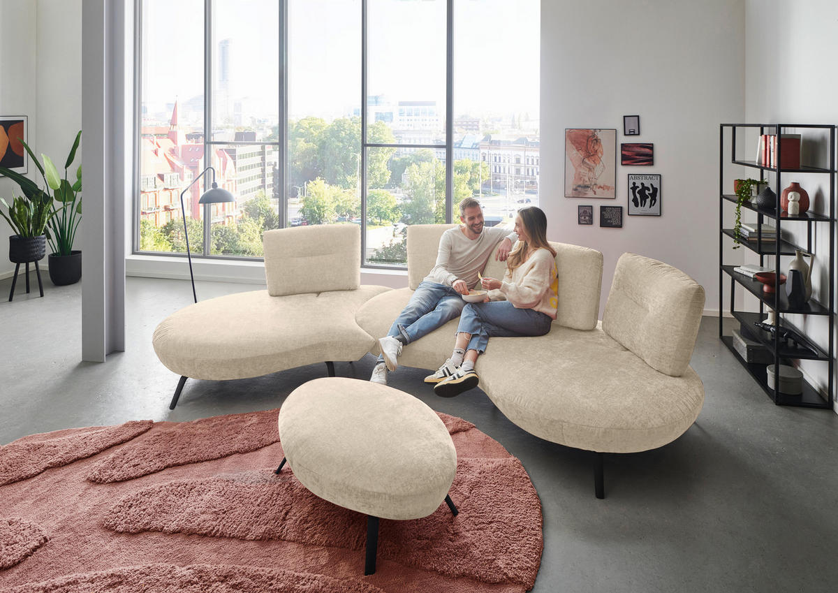 BIGSOFA Flachgewebe Creme  - Creme/Schwarz, Design, Textil/Metall (456/93/138cm) - Moderano