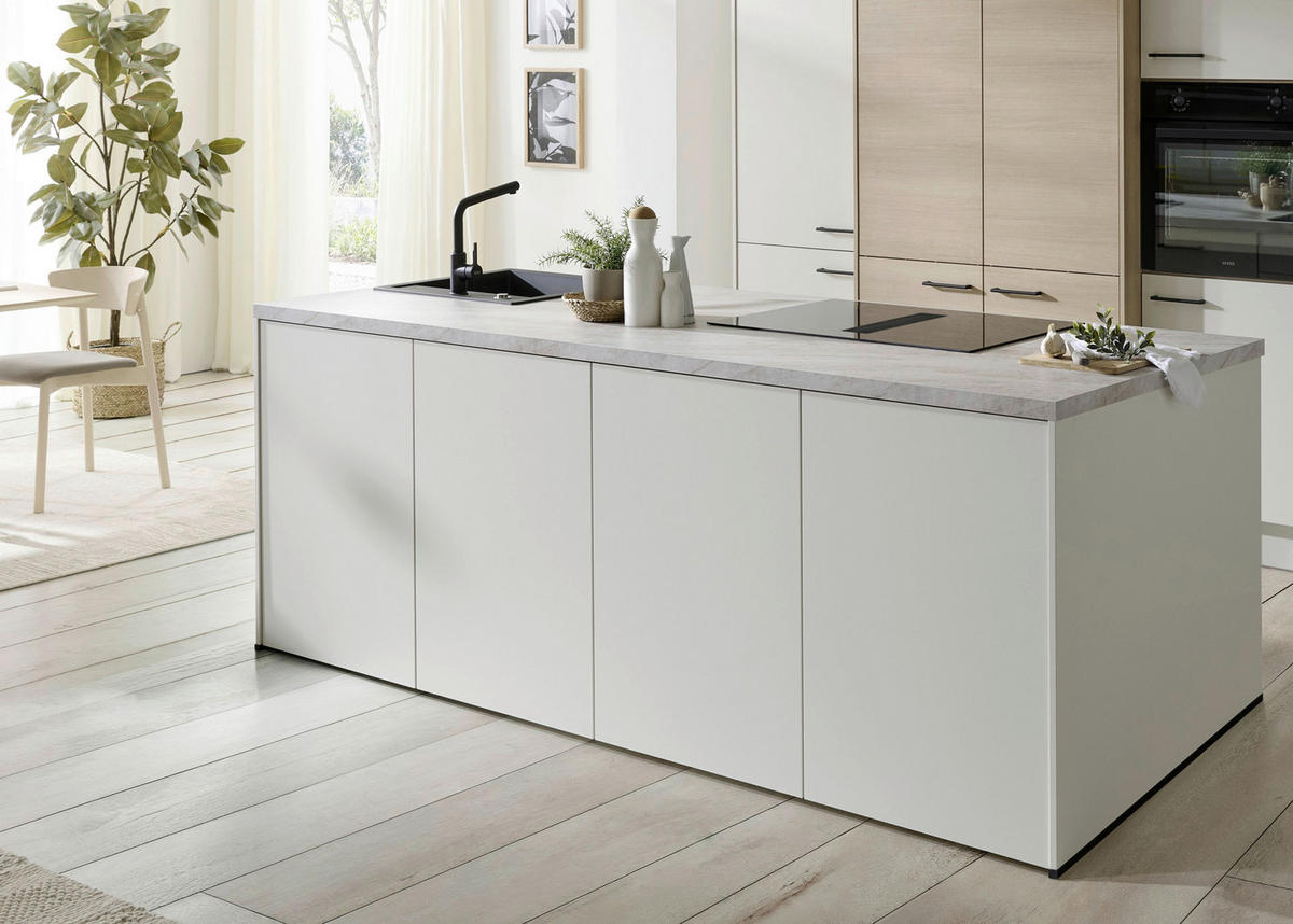 KÜCHENBLOCK VE120 226,4 cm  in Weiß, Eichefarben  - Eichefarben/Beige, Basics, Holzwerkstoff/Metall (226,4cm) - Venda