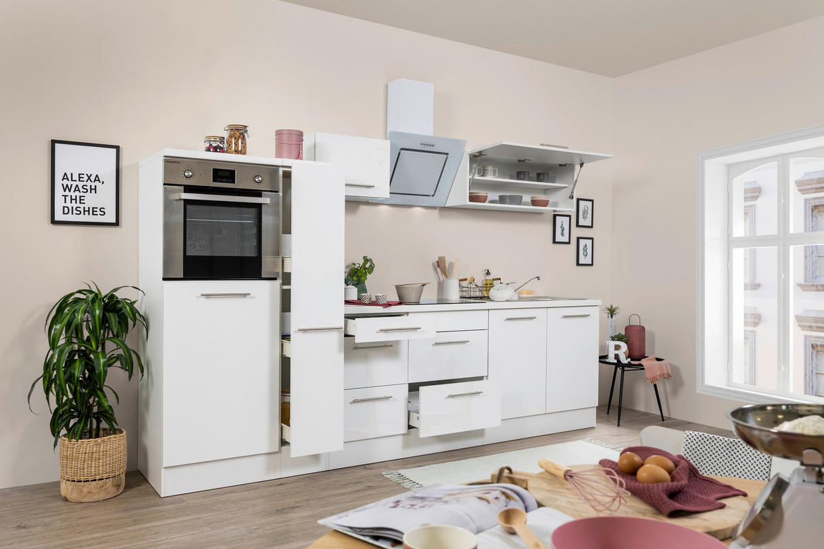 KÜCHENBLOCK 300 cm   in Weiss  - Weiss/Edelstahlfarben, Konventionell, Holzwerkstoff/Metall (300cm) - Respekta