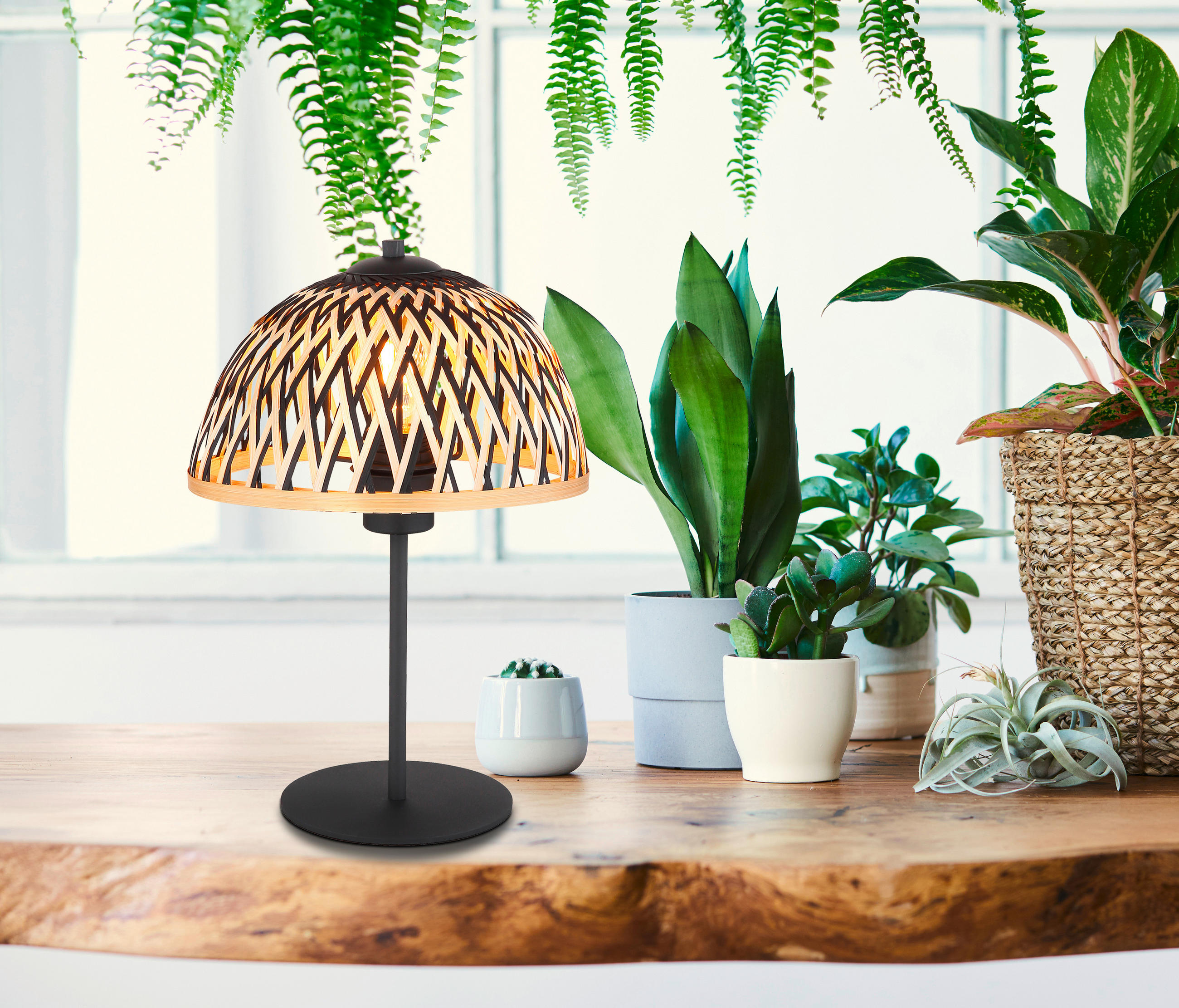 BORDSLAMPA 25/37 cm   - svart/naturfärgad, Natur, metall/naturmaterial (25/37cm) - Globo